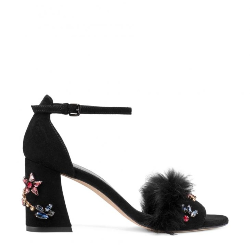 Stuart Weitzman The Jewel Sandal Black Heel - Picture 2 of 8